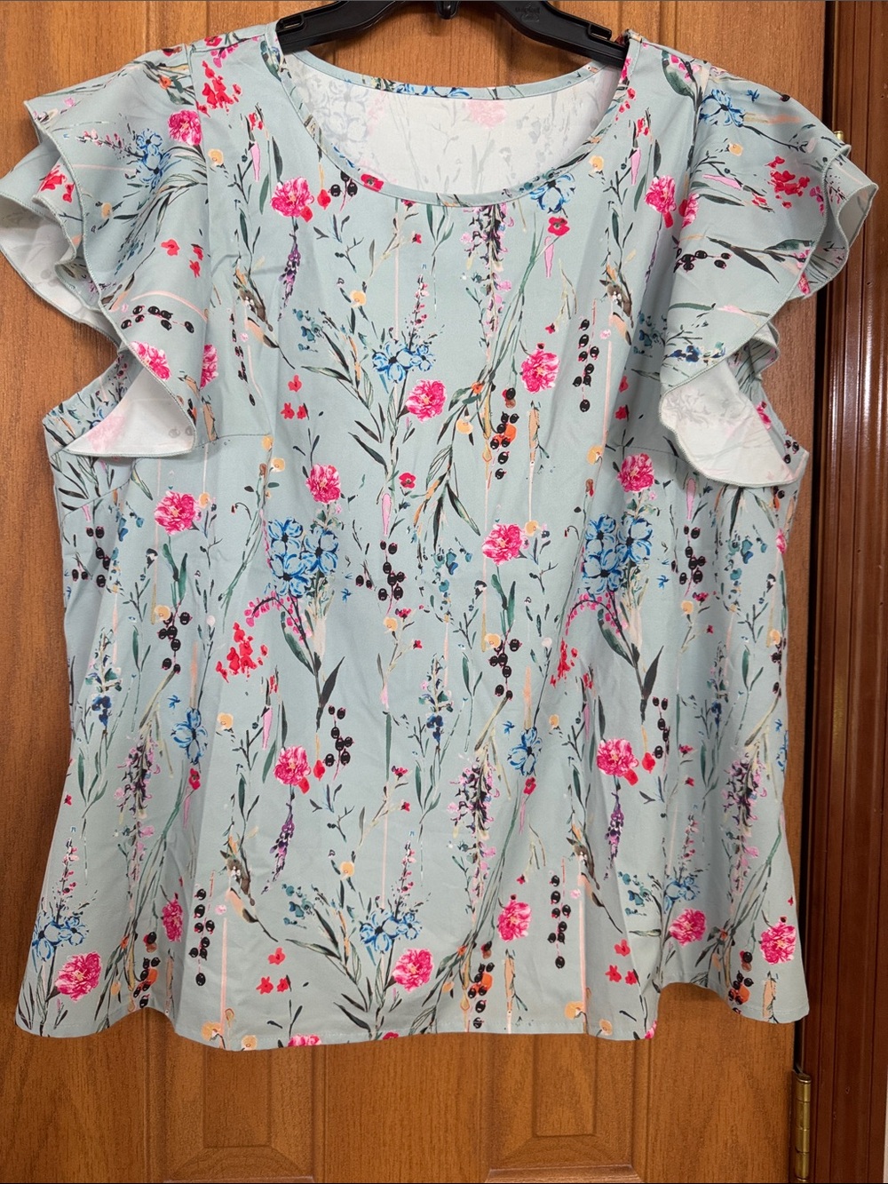 SHEIN Curve Mint Floral Ruffle Sleeve Blouse Top Plus size